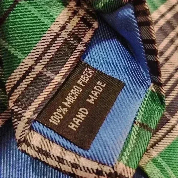 Men's Xander Thread Green, Black Plaid Hand Made Microfiber Neck Tie - Picture 4 of 8